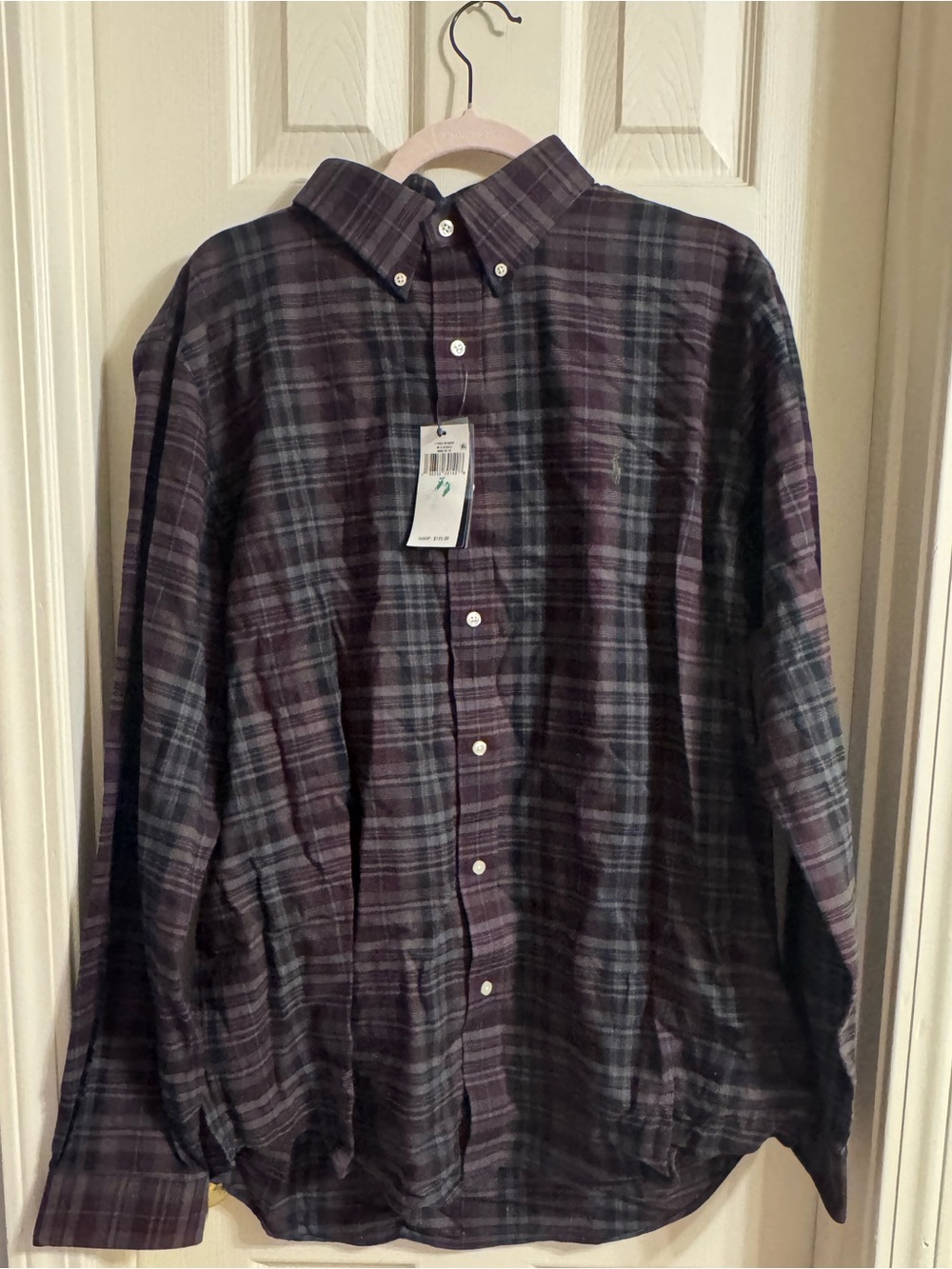 Classic Men's Plaid Button-Down Shirt in Purple and Gray